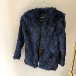 Glam Luxe Royal Blue + Black Faux Fur Jacket Coat